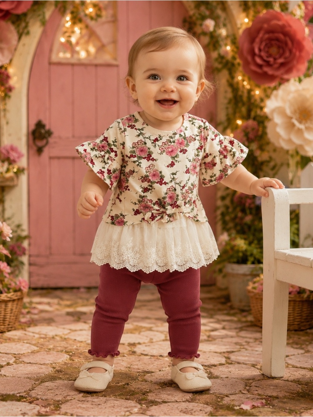 TITLE:

Bonnie Baby Girls 12M Floral Lace Top & Leggings 2-Piece Set NWT